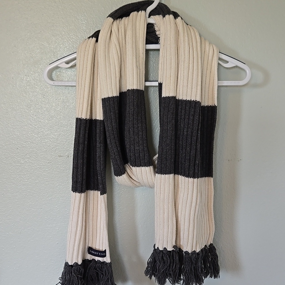 Lands End | *BUNDLE* Gray Striped Scarf And Cream Scarf